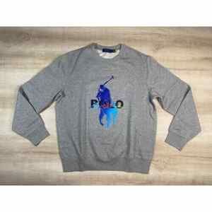 POLO RALPH LAUREN Mens L Paint Splatter Sweatshirt Grey Big Pony
